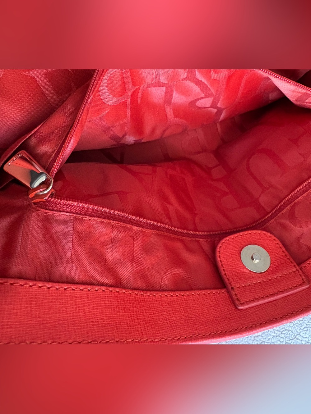 Furla Vibrant Red-Orange Structured Tote with Gold Lock - Picture 13 of 14